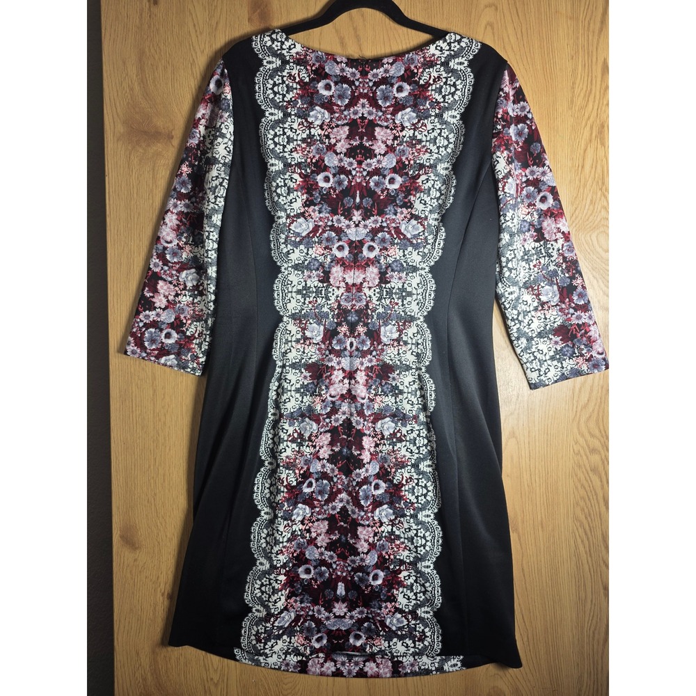 Antonio Melani Womens Dress 14 Sheath 3/4 Sleeve Floral Lace Print Black Multi